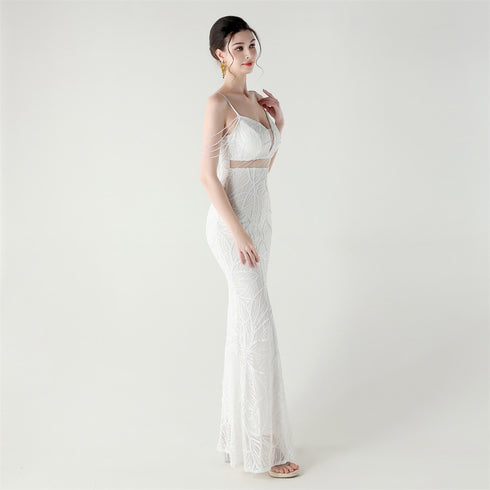 Graceful Sequin Embellished Mesh Mermaid Maxi Dress